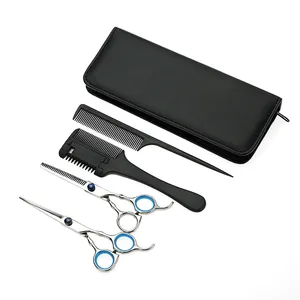 4 pièces à usage domestique lame en acier inoxydable Kit de <span class=keywords><strong>ciseaux</strong></span> de coiffure ensemble de coupe de cheveux de barbier pour l'amincissement et la coupe - Product Image 5