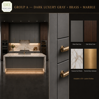 Cuisine complète sur mesure, gris foncé de luxe, style Shaker, fermeture amortie Blum, îlot en marbre, ISPM-15, caisse d'exportation, usine OEM