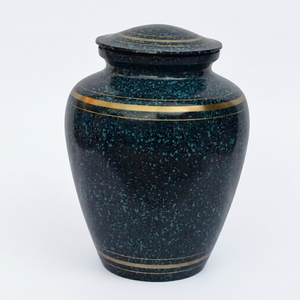 Urna Funeraria Negra con Motas, Tarro Conmemorativo con Tapa Dorada, Suministros Funerarios - Artesanía India - Product Image 1