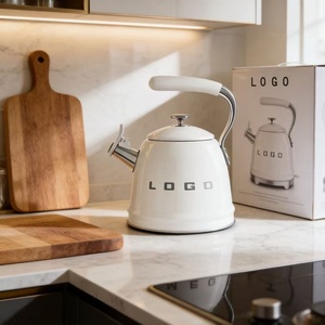 Iconic Retro 1950s Style 2.3L Whistling <strong>Kettle</strong> Stainless Steel Glossy Enamel Stovetop Tea Pot Pastel Colors - Product Image 3