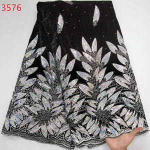 3576, оптовая продажа, высококачественный мягкий Африканский бархатный материал с блестками, французская кружевная ткань для женщин, Свадебные Элегантные вечерние платья - Product Image 6