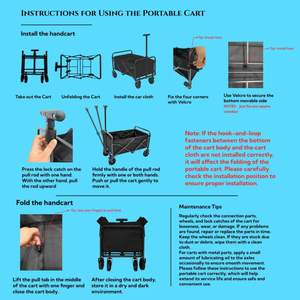 Chariot utilitaire pliable d'extérieur, chariot pliable robuste, roues adaptées au <span class=keywords><strong>camping</strong></span>, au jardin, au travail, aux courses, au stockage compact - Product Image 4