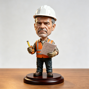 <span class=keywords><strong>Figurine</strong></span> bobblehead personnalisée en résine, peinte à la main, réaliste, représentant un inspecteur de sécurité ou un superviseur de chantier, avec gilet, lampe torche et porte-documents - Product Image 2