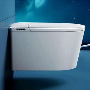 Ensemble complet de toilettes intelligentes à capteur de pied pour salle de bain, WC intelligent à chasse automatique, montage au sol, siège chauffant carré, télécommande - Product Image 4