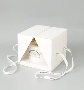 Box Printing Food Packaging Birthday Decoration Ribbon Individual Layer Bento Cake Dessert Box With Cupcake