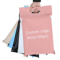 Nouveau sac d'expédition à poignée en poly enveloppe rose en poly personnalisée sacs d'expédition de remerciement recyclables pour vêtements
