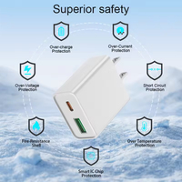 Chargeur mural USB double port TKT Ultra Mince 20W avec QC 3.0 Type-C PD, matériau GaN, OTP, OVP, charge rapide pour appareils mobiles et appareils photo