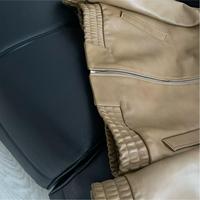 Blouson aviateur en peau de mouton véritable kaki |   Design patchwork |   Respirant |   Star du football international inspirée des grands noms |   Taille Plus L-5XL