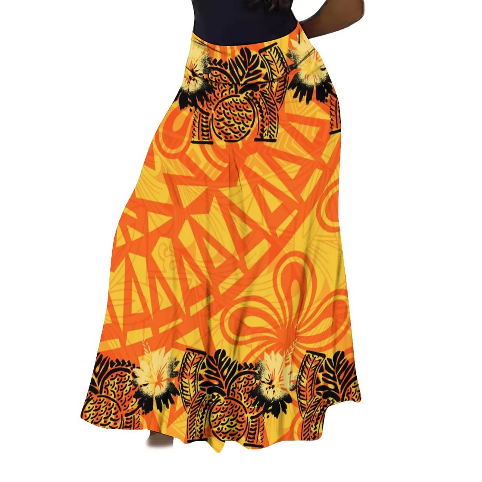 Yeni tasarım polinezya Hawaii kabile baskılı kadın etekler Vintage yüksek belli a-link uzun Maxi etek rahat tatil plaj elbisesi