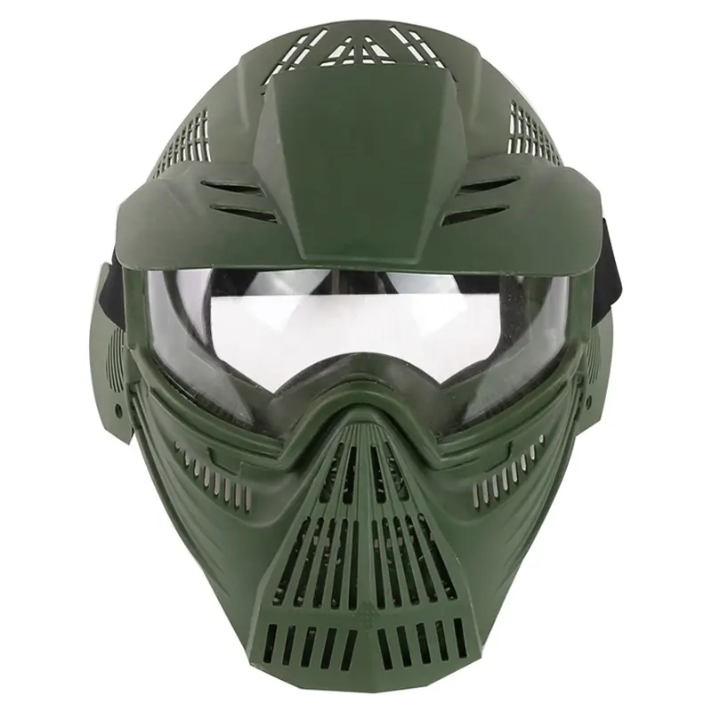 Máscara de proteção tática de rosto inteiro em plástico ABS com viseira de sol de vidro de nylon para jogadores de campo ao ar livre, bola de gel de solo