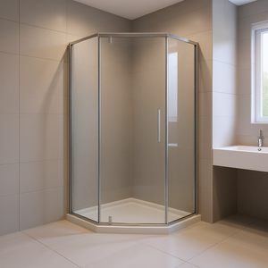 Cabine de douche semi-cadre à charnières Neo-Angle 34-1/8 x 72 en alliage d'aluminium nickel brossé avec plateau ABS en forme de secteur - Product Image 2