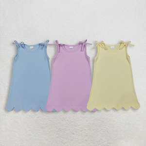 Vestido de Verano para Niñas, Estampado, Sin Mangas, Hasta la Rodilla, Transpirable, con Dobladillo Festoneado y Lazos en los Hombros - Product Image 1