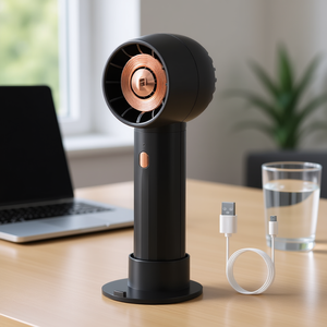 Ventilateur personnel rechargeable portable, 3 vitesses, silencieux, sans pales, moteur DC, utilisation sur bureau, voiture, noir - Product Image 2
