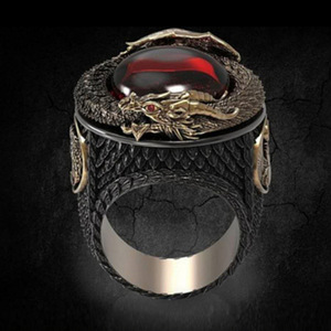 Bague Dragon H117 pour Homme avec Pierre Grenat Sertie, Motif Animalier, Bijou Tendance, Idée Cadeau - Product Image 1