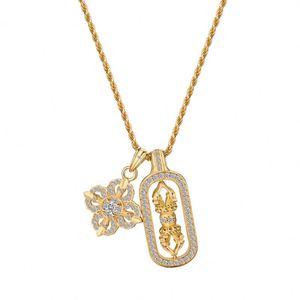 Dylam Special Design Fine Fashion Jewelry 925 Sterling Silver 22K Gold Plated 5A Zirconia Flower <b>Cross</b> Pendant Necklace - Product Image 1