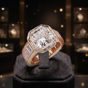 Hermoso Anillo de Compromiso y Boda con Diamante de Laboratorio de 5.1CT, Corte Asscher, Color D, Claridad VS1, Chapado en Oro Rosa de 18k, Certificado IGI - Product Image 1