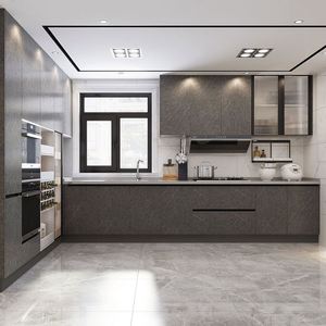 Tavolo da Pranzo con Cassetti per Stoviglie e Dispensa, Mobili Lucidi Grigio Antracite, Arredamento per Sala da Pranzo in Pakistan, <span class=keywords><strong>Cucina</strong></span> di Pechino - Product Image 3