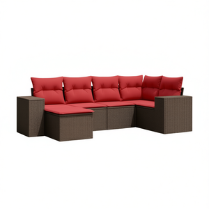 6 Piece Brown Poly Rattan <b>Garden</b> <b>Sofa</b> Set With Cushions Outdoor Furniture Contemporary Design - Product Image 1