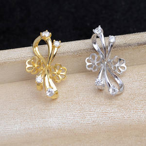 Wenchi China Base de Plata 925 para Accesorios DIY, Colgante de Lazo con Doble Perla, Base Vacía Semiterminada para Cristales de 9-10 mm, para Pendientes - Product Image 2