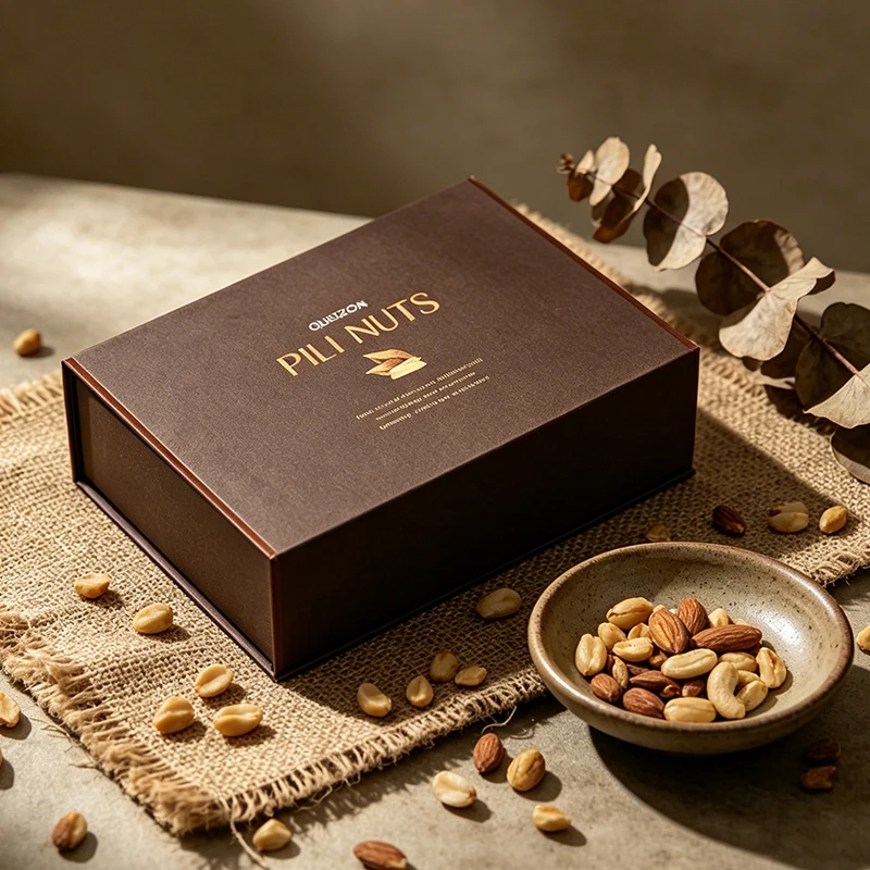 Eco-friendly Custom Food-Grade Brown Magnetic Rigid Book-Shaped Gift Box Rigid Cardboard Packaging For Nuts Chocolates Snacks
