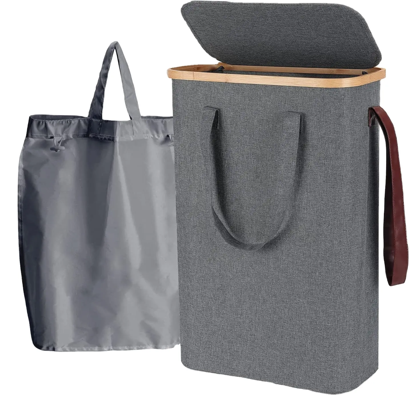 New Design Felt Laundry Basket Cotton Leather Handle Storage Basket Clothing Storage Basket