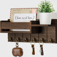Porte-clés mural en bois de style farmhouse avec organisateur de courrier, rangement mural rustique pour clés et courrier, support décoratif pour clés