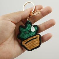 Porte-clés Cactus au Crochet Fait Main, Adorable Plante Succulente Tricotée, Breloque de Sac Plante en Pot Kawaii au Crochet