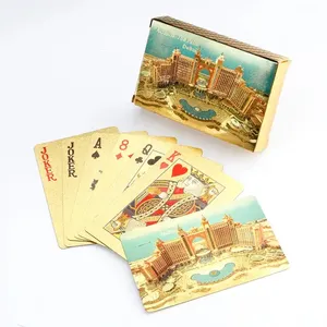 Hot sale colorful Atlantis The Palm Dubai plastic gold foil playing cards Usa flag dollars printed plastic poker cards