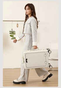 Storage Trolley Aluminum Alloy Frame Suitcase Front Opening Pocket with USB <b>Charging</b> <b>Plug</b> Rolling Luggage Trolley with - Product Image 3