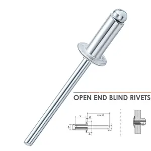 Remache ciego de tipo abierto de acero 5050 personalizado de fábrica, remaches ciegos de extremo abierto de aluminio, tamaño estándar