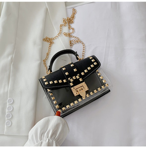 Summer Fashion <strong>Clear</strong> Pvc <strong>Handbag</strong> Girls Rivet square Wholesale Transparent Pvc <strong>Handbags</strong> for Women - Product Image 2