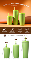 Gourde isotherme classique avec couvercle à bec intégré et paille personnalisable, 12/16/22oz, vert citron givré, réutilisable, en acier inoxydable de luxe