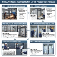 Salle de bain et toilettes préfabriquées amovibles, étanches, en conteneur portable pour chantier de construction et camp de travail
