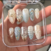 Uñas Postizas Populares para Mujer, Uñas Falsas Personalizadas, 10 Piezas, Diseño 3D con Pintura de Conchas, Uñas Artificiales de Acrílico ABS