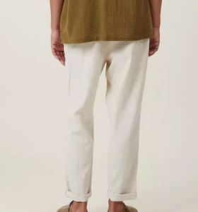 Vente en gros de pantalons décontractés de haute qualité avec logo personnalisé de la meilleure conception pour hommes de couleur unie pantalons intelligents en <span class=keywords><strong>lin</strong></span> pour hommes - Product Image 3