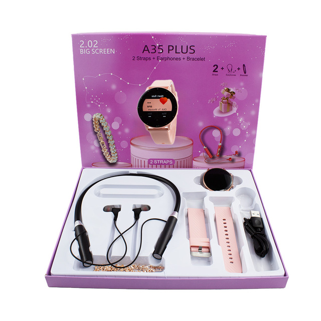 Smartwatch Gift Set Wireless Charging Watch Neckband Headphones A35 Plus Smartwatch Set