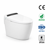WC intelligent à poser au sol, avec buse autonettoyante, en céramique blanche allongée, télécommande incluse, double chasse S-Trap/P-Trap, chauffant