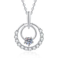 Collier élégant en argent sterling S925 plaqué platine avec moissanite pour femme, chaîne à maillons double cercle de luxe pour usage quotidien, vente en gros