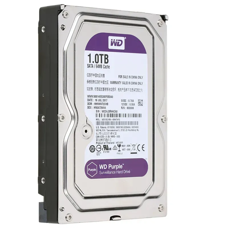 डीवीआर, सुरक्षा निगरानी के लिए हार्ड ड्राइव WD पर्पल HDD 1TB 3.5 इंच WD10PURX