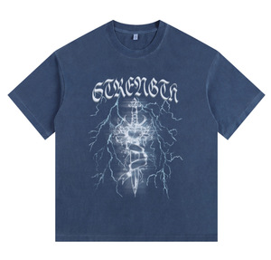 T-shirt graphique vintage délavé 260G personnalisé avec logo, pour homme et femme, style streetwear rétro, col rond en coton vieilli - Product Image 2