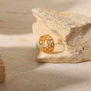 Anillos Ajustables de Acero Inoxidable Chapados en Oro al por Mayor para Mujer con Esmalte Colorido - Product Image 5