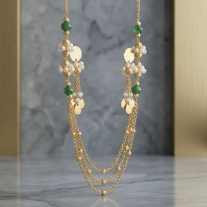 Ensemble de collier Mala italien en argent 925, chaîne multi-couches dorée, bijoux avec boucles d'oreilles assorties pour femmes - Product Image 2