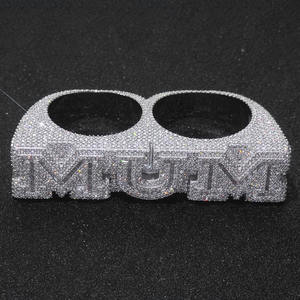 NUOYA 925 Серебряное персонализированное индивидуальное письмо двойное кольцо на палец со льдом VVS Moissanite Роскошные ювелирные украшения в стиле хип-хоп - Product Image 3