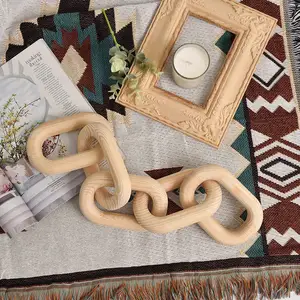 Wood Chain Link Decor Boho Hand Carved Decorative Wood Chain