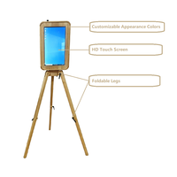 Dubbelzijdige houten fotohokje voor 2026, compatibel met iPad en DSLR camera, draagbare selfie-kiosk voor bruiloften, feesten en verhuur.