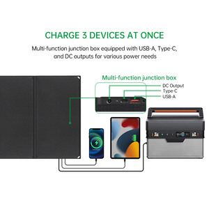 Panneaux Solaires Portables 50W 60W 80W 100W <span class=keywords><strong>avec</strong></span> Ports USB DC 12V 24V – Kits de Chargeurs Solaires <span class=keywords><strong>pour</strong></span> Camping, Camions, Caravanes et Batteries - Product Image 2