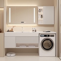 Meuble de salle de bain intégré pour machine à laver, combinaison de meubles avec lavabo en céramique sans joint, comptoir, toilettes, table de lavage pour balcon