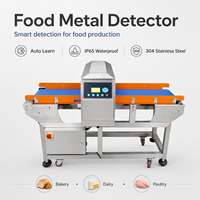Détecteur de métaux pour aliments, étanche IP65, en acier inoxydable 304, avec bande transporteuse et fonction d'apprentissage automatique pour boulangerie, laiterie, volaille
