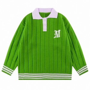 Custom Logo Men's Youth Pullover Knitwear Long Sleeve Knitted Sweater <strong>Jumper</strong> Cotton Jacquard Letter <strong>Polo</strong> <strong>Neck</strong> Knit Sweater Men - Product Image 5
