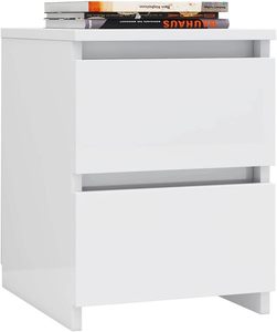 <strong>Bedside</strong> <strong>Table</strong> 2 Drawers for Bedroom High Gloss White <strong>30</strong> x <strong>30</strong> x 40 <strong>cm</strong> Particle Board Material - Product Image 4